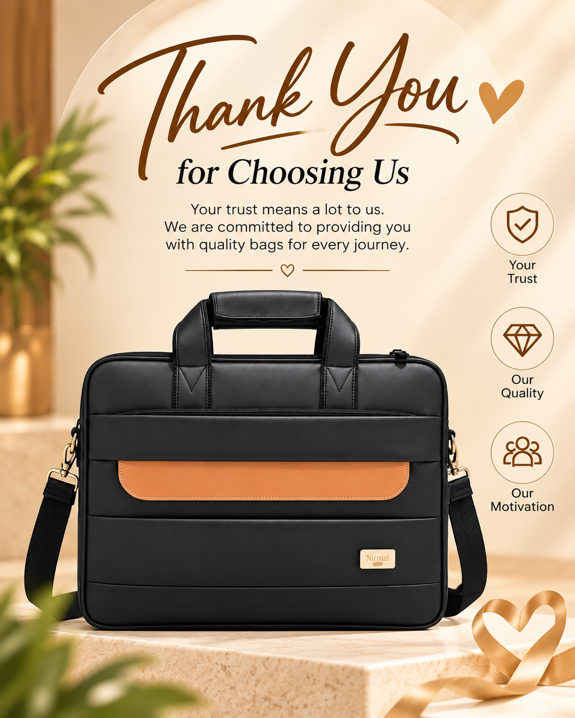 Nirmal Premium Black Laptop Bag with Long Belt