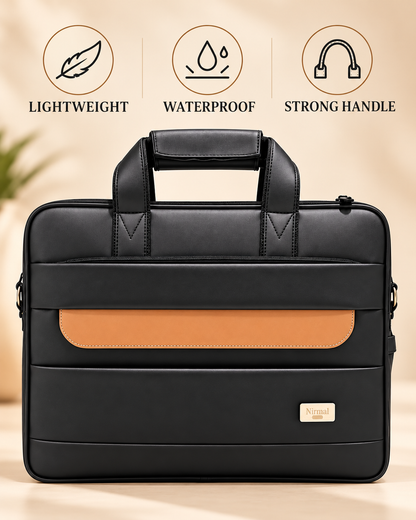 Nirmal Premium Black Laptop Bag with Long Belt