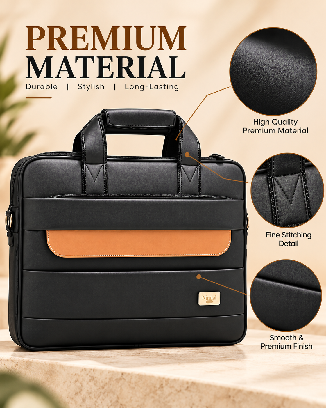 Nirmal Premium Black Laptop Bag with Long Belt