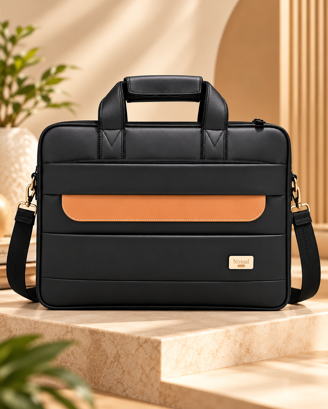 Nirmal Premium Black Laptop Bag with Long Belt