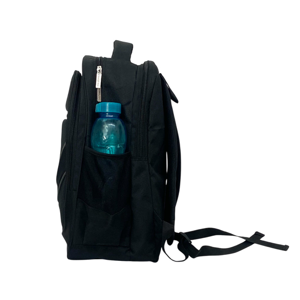 Full shot of a black backpack.