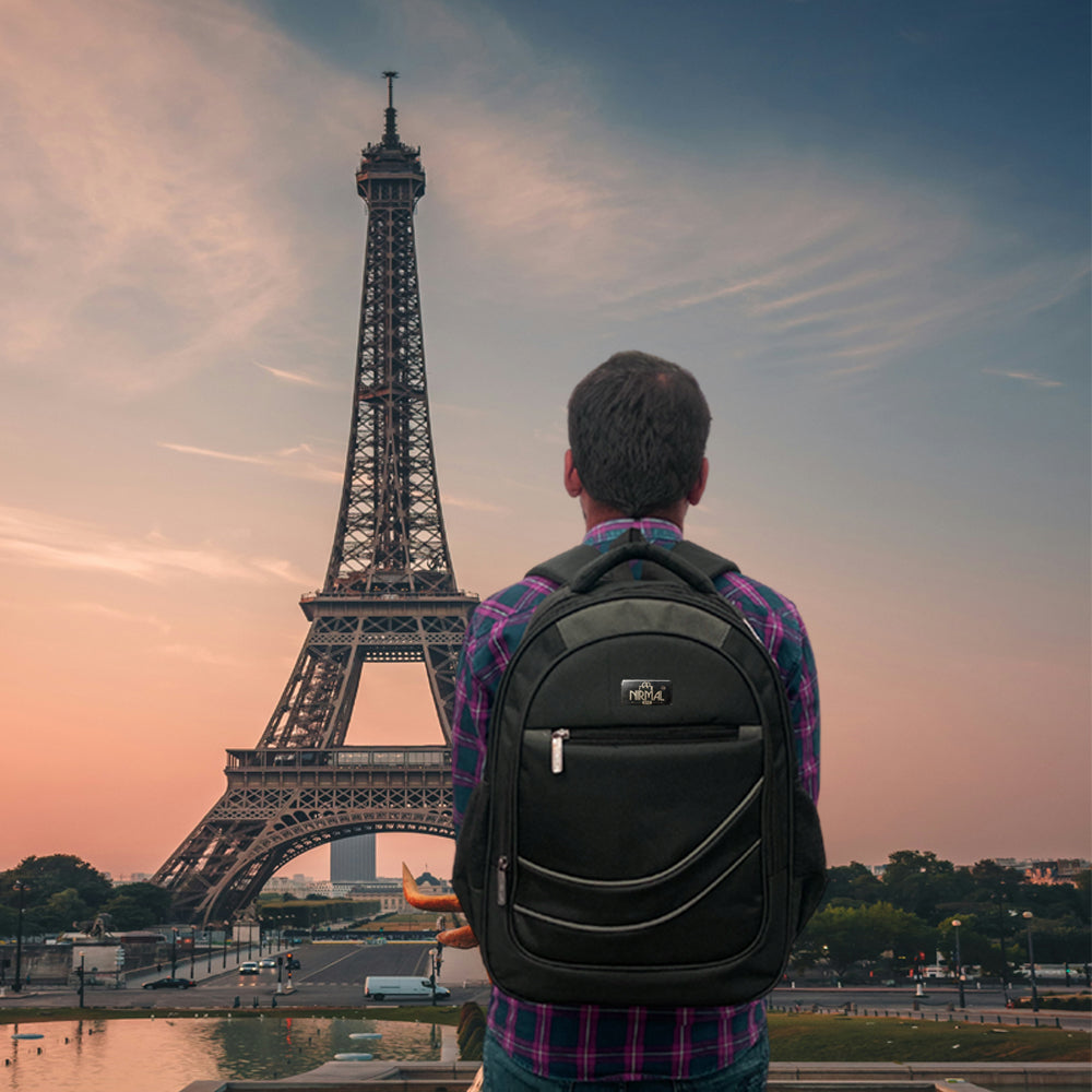 Full shot of a black backpack.