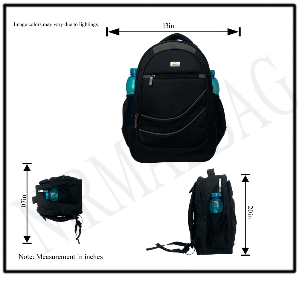 Full shot of a black backpack.
