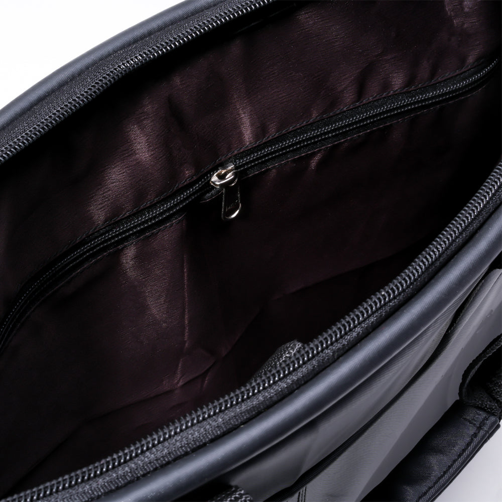Full shot of a black briefcase-style bag.