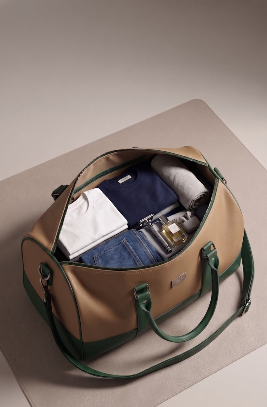 Waterproof Travel Duffle Bag for Men & Women | 3 Inner Pockets | Premium Weekender Luggage Bag | Beige & Navy Blue