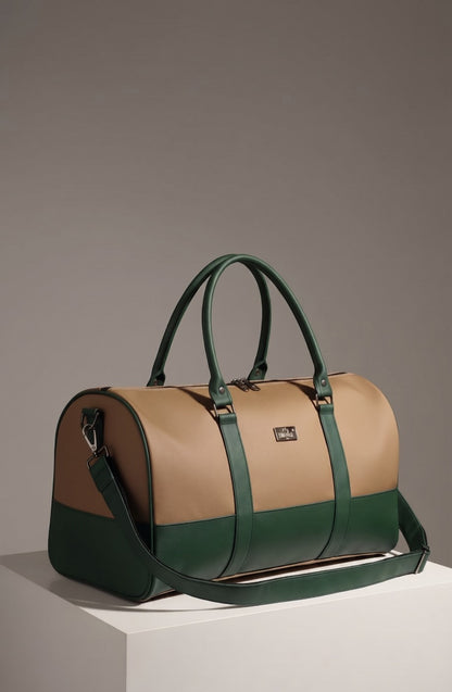 Waterproof Travel Duffle Bag for Men & Women | 3 Inner Pockets | Premium Weekender Luggage Bag | Beige & Navy Blue
